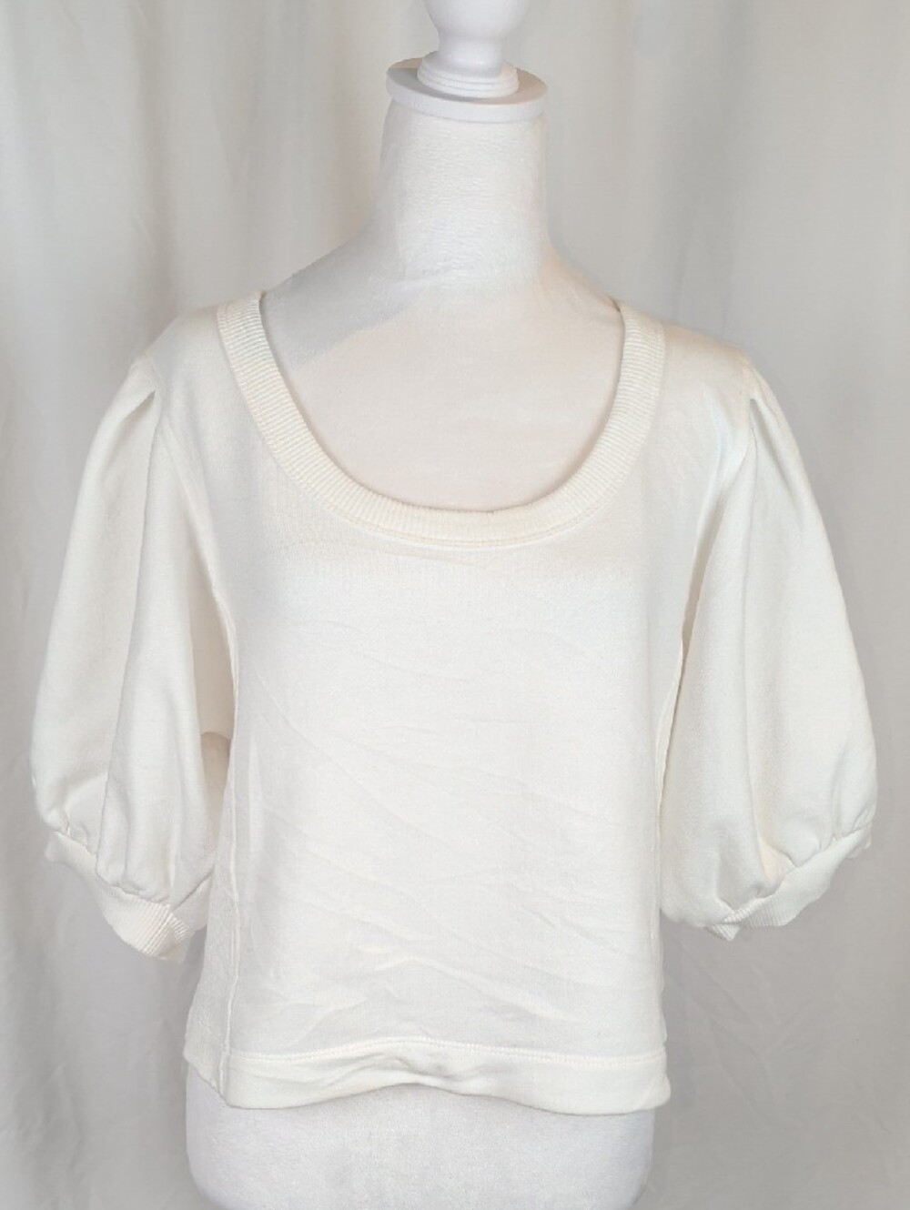AERIE NWOT Cream Seams Right Cropped Puff Sleeve Sweatshirt Size L